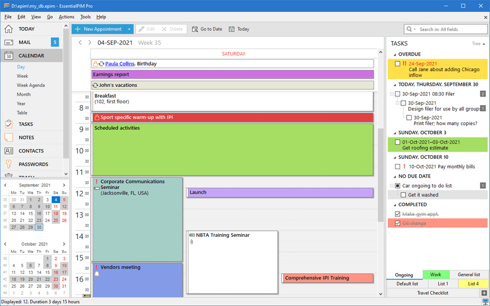 EssentialPIM - A One Stop Solution for Your Work Management | Calendar Module: Helps in Setting Your Goals